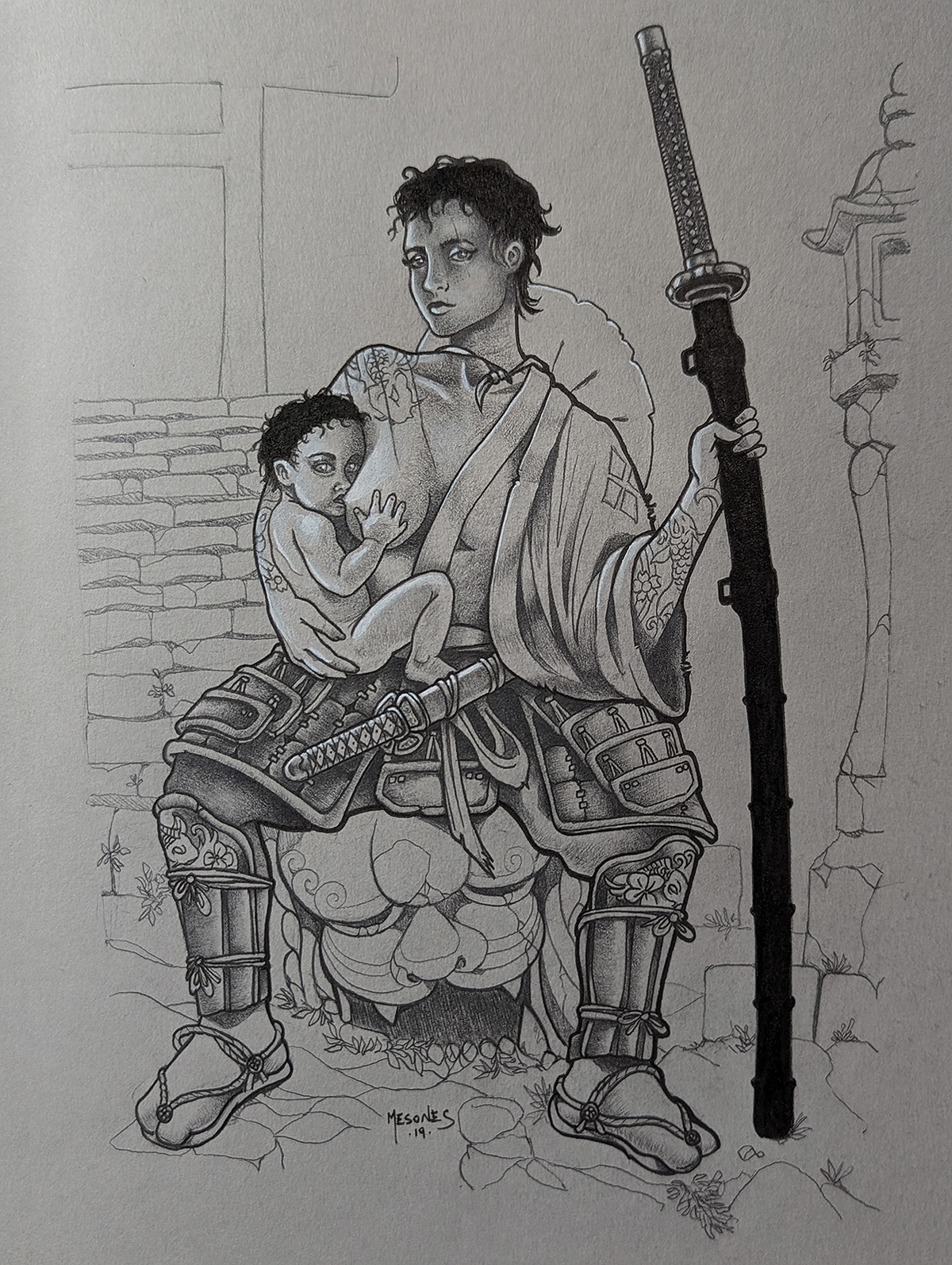 She-Wolf and Cub | Graphite on toned paper